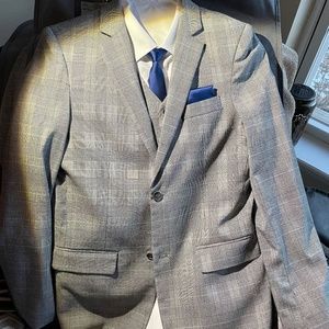 Boys grey check suit- Henry- slim fit